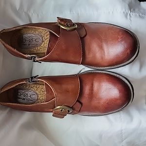 B.O.C. Women's Brown Leather Strap/Side Zip Heel Shoes